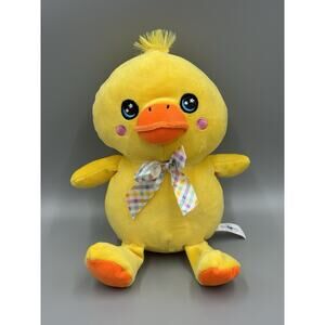 Yellow Duck Chick Plush W/ Rosy Cheeks Ribbon Bow Stuffed Animal 10” Hug Fun